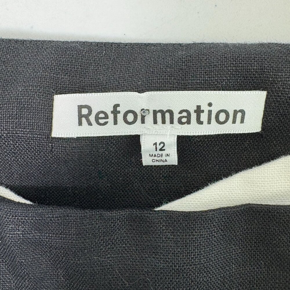 Reformation Lainey Linen Dress Size 12 Black White Mini Adjustable Straps - Picture 5 of 11